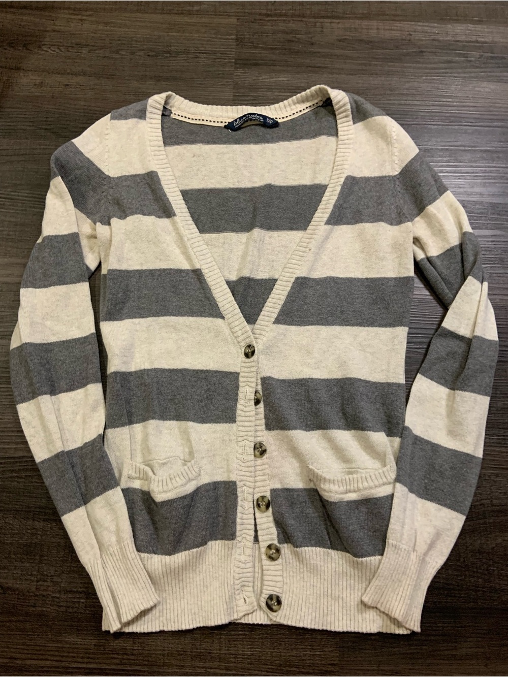 Bluenotes Wide Striped Knit Top in Gray and Cream